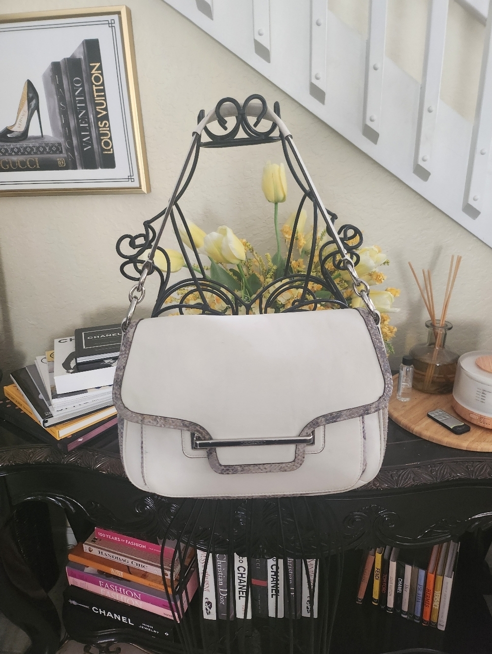 Coach Taylor Mixed Leather Snakeskin Marin Flap Satchel
